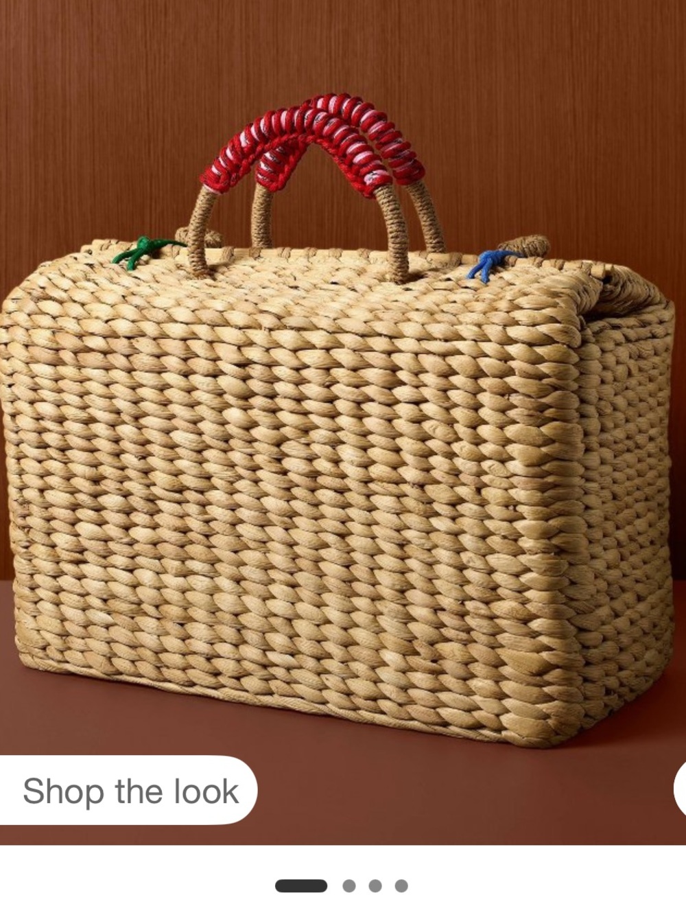 Rosie Assoulin Natural Straw Tote with Red Wrapped Handles